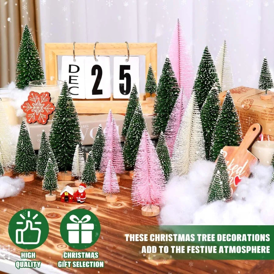 30Pcs Mini Christmas Trees Artificial Christmas Tree Bottle Brush Trees with Wooden Base for Christmas Decor Christmas Party Ho