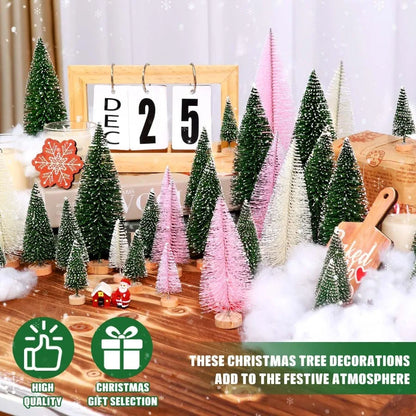 30Pcs Mini Christmas Trees Artificial Christmas Tree Bottle Brush Trees with Wooden Base for Christmas Decor Christmas Party Ho