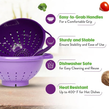 2-Piece Mini Colander Berry Baskets With Handles - Food Strainers For Kitchen - Small Colander For Berries, Strawberry & Grape
