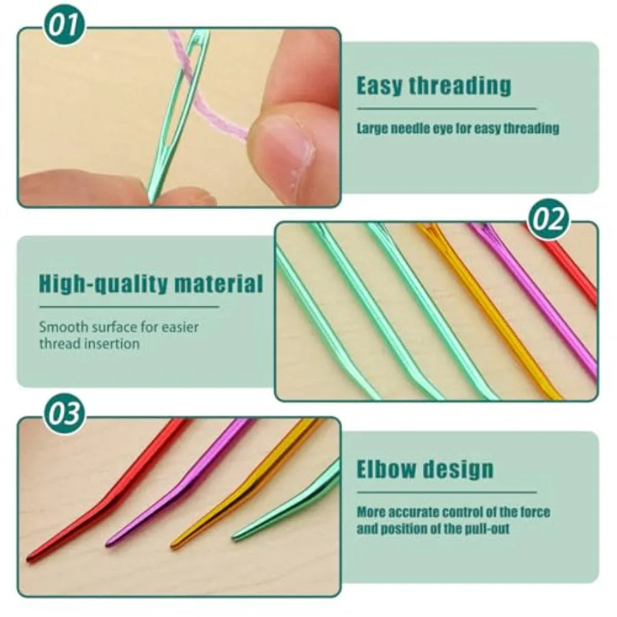 25 Pcs Metal Large Eye Curved Sewing Needles Set, Tapestry Crochet Sewing