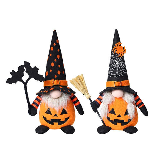 Halloween Gnome Decorations,Handmade Pumpkin Bat Ornaments Swedish Tomte Nordic Plush Elf Doll Nisse Adorable Gnome