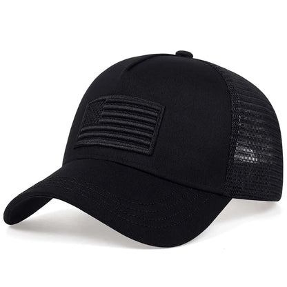 American Flag Embroidery Baseball Net Caps Adjustable