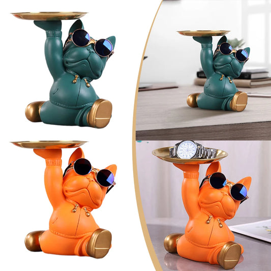 Pitbull Key Storage Tray Resin Crafts French Bulldog Widget Plate Versatile for Living Room Hallway Home Decoration