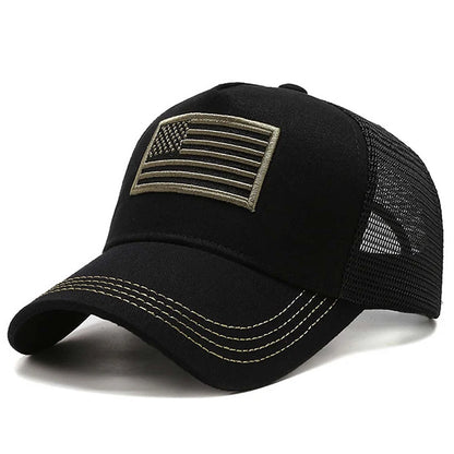 American Flag Embroidery Baseball Net Caps Adjustable