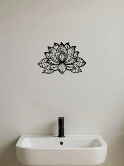 Bohemian Metal Wall Art Black Mandala - Lotus Flower Decor for Living Room Bedroom Office - Zen Meditation Home Hanging