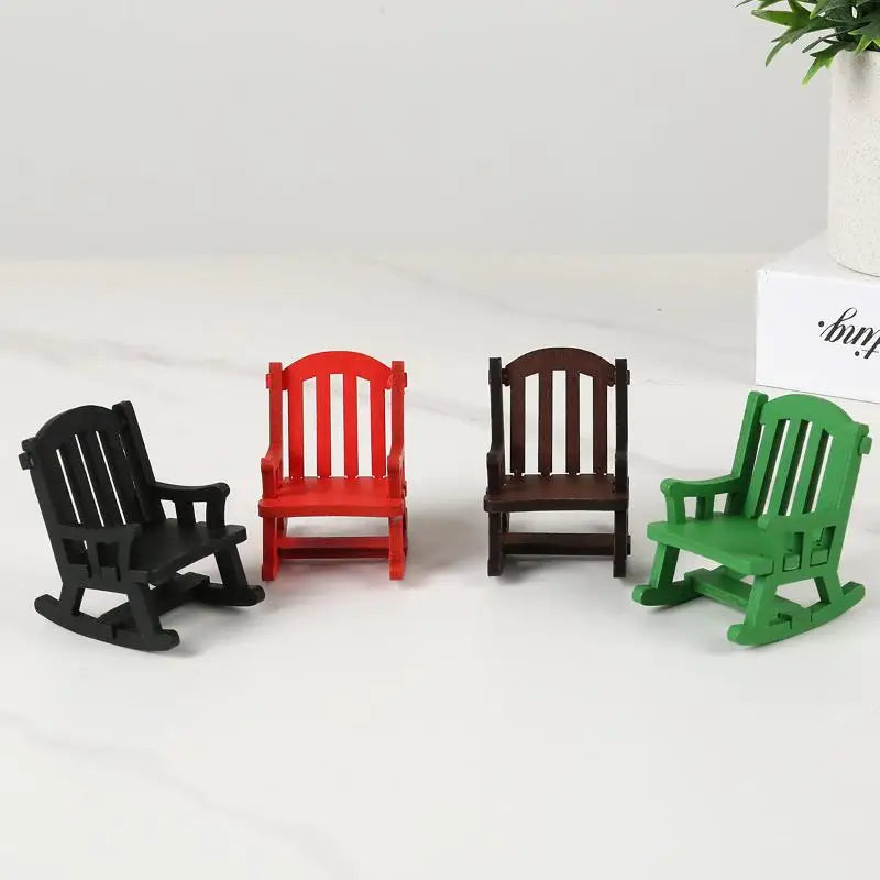 Wooden Mini Rocking Chair Desktop Decor Dollhouse Accessories DIY Ornament Miniature Landscape Chair Model Home Office Display