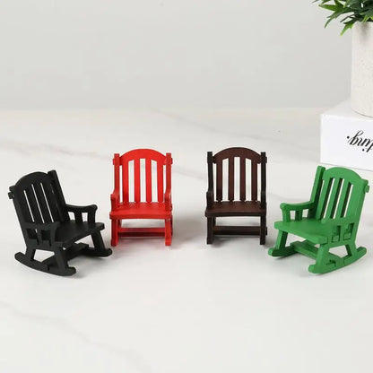 Wooden Mini Rocking Chair Desktop Decor Dollhouse Accessories DIY Ornament Miniature Landscape Chair Model Home Office Display
