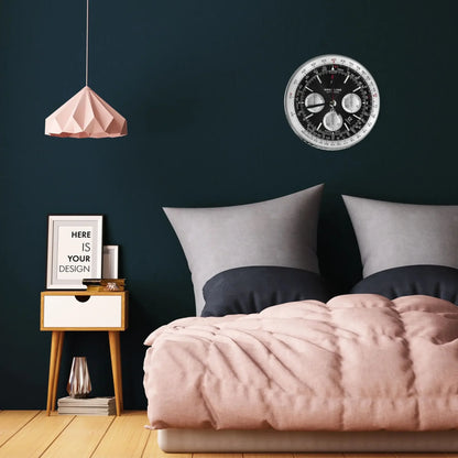 Black Luxury Watch Face Wall Clock Room Decoration Silent Round Clock for Bedroom Living Kitchen Home