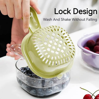 Kitchen Dual-Layer Draining Basket with Handle, Upgraded Fruit Vegetable Washing Bowl with Strainer Container, Multipurpose Port