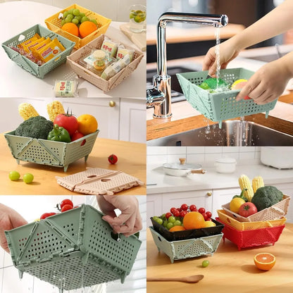 Thickened Collapsible multifunctional Strainers and Colander for Kitchen, Wash Foldable Storage Drain basket for Pasta, Fruit, V
