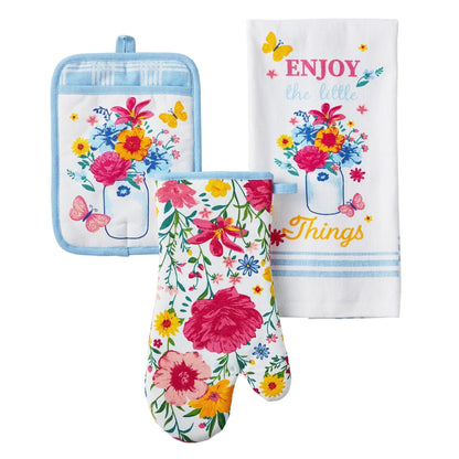 The Pioneer Woman Flowering Frontier Kitchen Towel, Oven Mitt & Pot Holder Set, Multicolor, 3 Pieces
