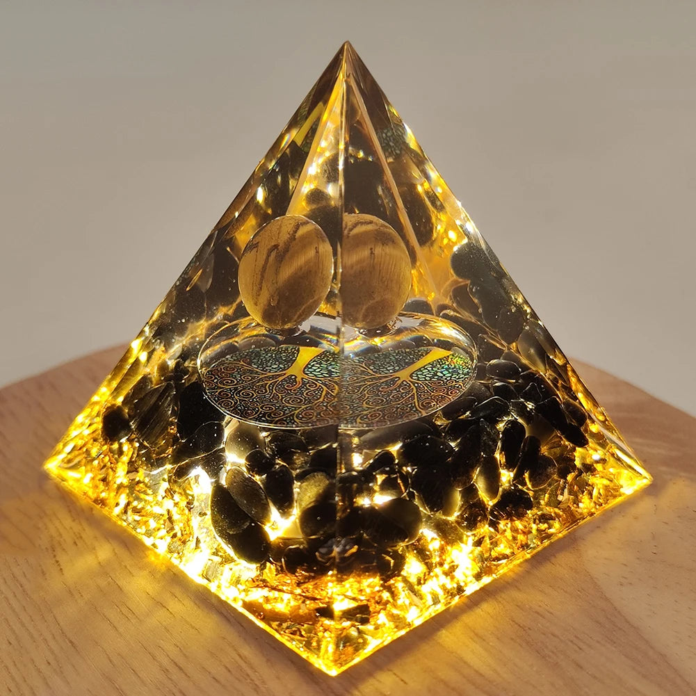 Crystal Orgone Pyramid Handmade Healing Reiki Energy Generator Orgonite Ornament Tabletop Garden Miniature Decoration