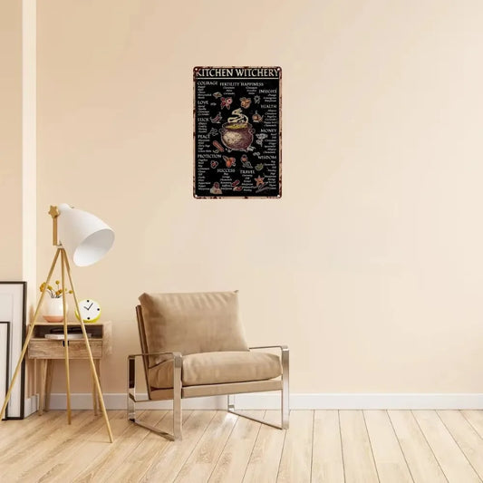 Charming Witchcraft Decor: Vintage Metal Tin Sign – Ideal for Kitchen Decoration, Halloween Display & Painterly Garden Wall Art