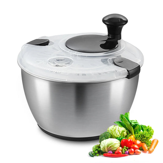 SucceBuy Stainless Steel Salad Spinner 4.75Qt One-handed Easy Press Large Vegetable Dryer Washer Lettuce Cleaner and Dryer