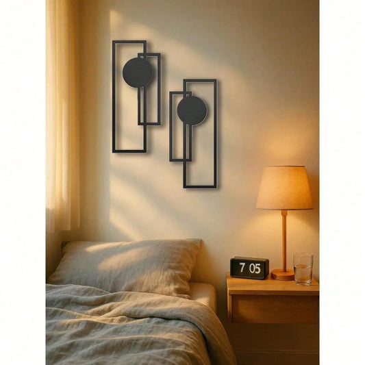 Sleek Metal Wall Sculpture - Geometric Rectangles & Solid Circle Designs, Modern Home Decor for Bedroom Living Room Bathroom