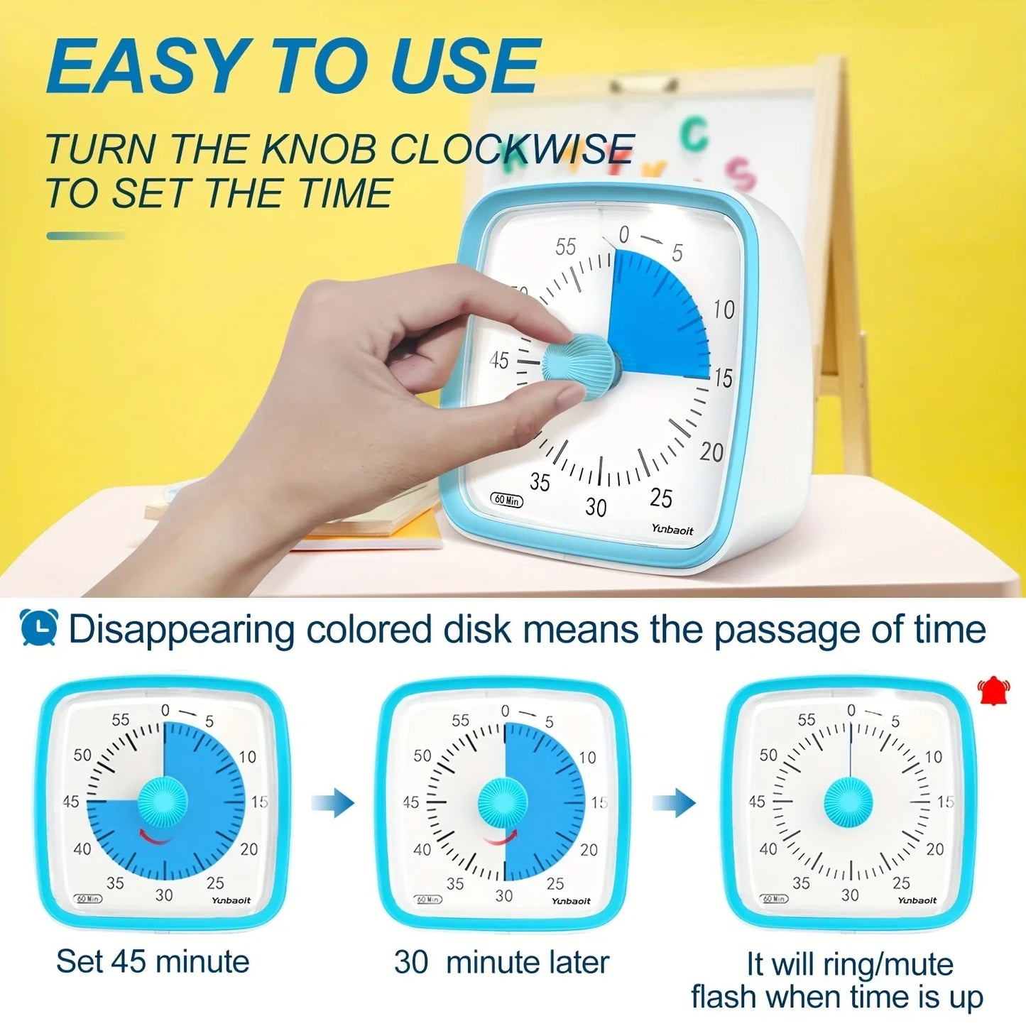 1pc Silent Visual Timer With Night Light - 60-Minute Countdown Timer- Time Management Tool For Home, School, And Work - VT03
