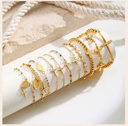 316L Stainless Steel Cross Bracelet for Women, Adjustable Chain Religious Christian Jewelry Daily Wear 2025 Trendy
