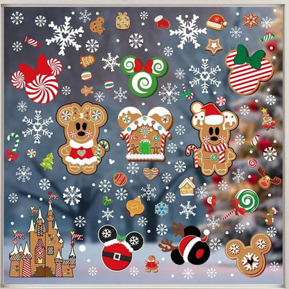 12 Sheets DoubleSided Christmas Gingerbread Window Cling Decorations for Indoor Office and Home Use Festive Mouse Castle Snowfl
