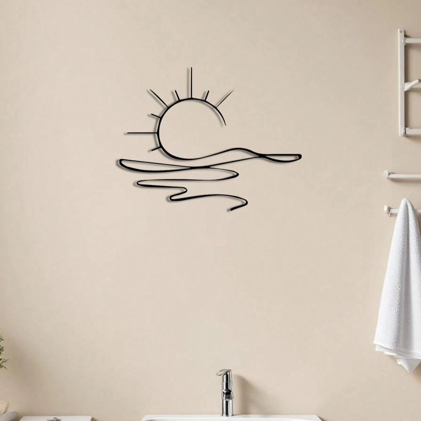 "Minimalist Sunrise Metal Wall Art – Abstract Sun Design, Modern Home Decor & Versatile Gift"