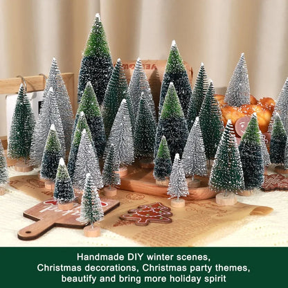30Pcs Mini Christmas Trees Artificial Christmas Tree Bottle Brush Trees with Wooden Base for Christmas Decor Christmas Party Ho