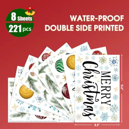 221 PCS Christmas Window Cling Sticker Set with Xmas Balls Branches and Snow Design for Home and Party Decorations Ideal for Sh