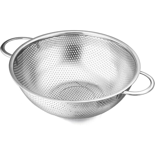 E-far Stainless Steel Colander, 3-Quart Micro-Perforated Metal Colander Strainer with Handle for Kitchen/Draining Pasta/Rinsing