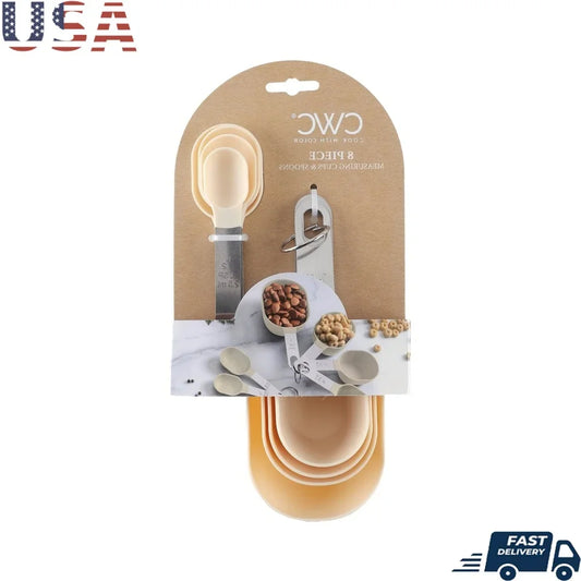 8-Piece Measuring Cup Spoon Set Essential Kitchen Tools Precision Cooking Baking Dishwasher Safe Clear Markings Nesting Design