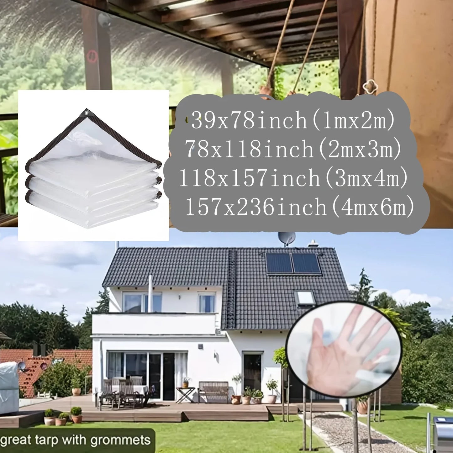 1 Thickeneded Transparent Waterproof Tarp with a Sealing Ring - for Camping Sunshade, Courtyard Wind Protection, and Doghouse Rain