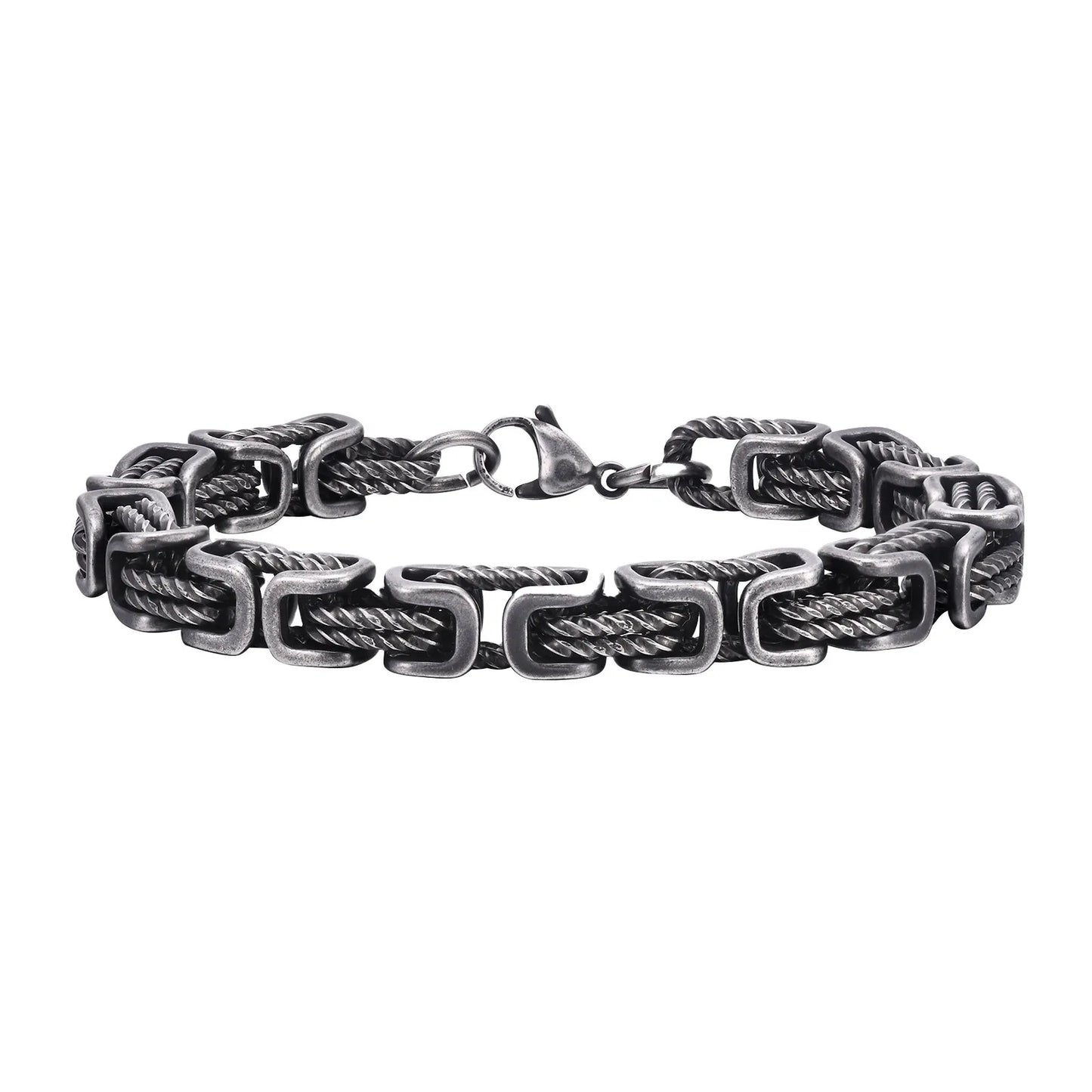 Stainless Steel Bracelet 8mm Wide Vintage Style Bold Square Links Chain Wristband