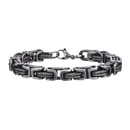 Stainless Steel Bracelet 8mm Wide Vintage Style Bold Square Links Chain Wristband