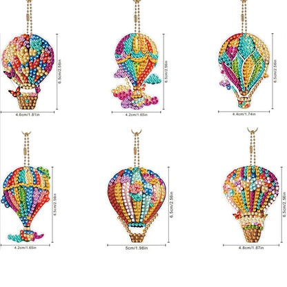 6Pcs Acrylic Double Sided Hot Air Balloon Full Drill Keyring Diamond Painting Art Keychain Pendant for Birthday Party Decor