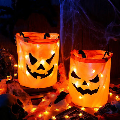 Trick-or-Treat Props Glowing LED Handheld Candy Bag Light Up Pumpkin Candy Bag for Halloween Night Supplies Party Decor