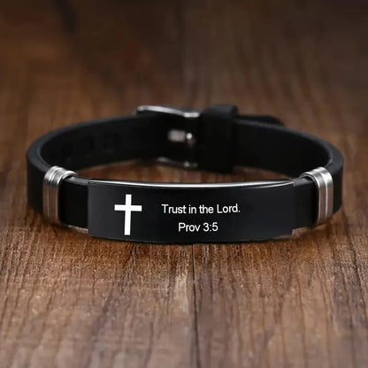 Cross Bible Verse Bracelet Black Stainless Steel Inspirational Bracelets