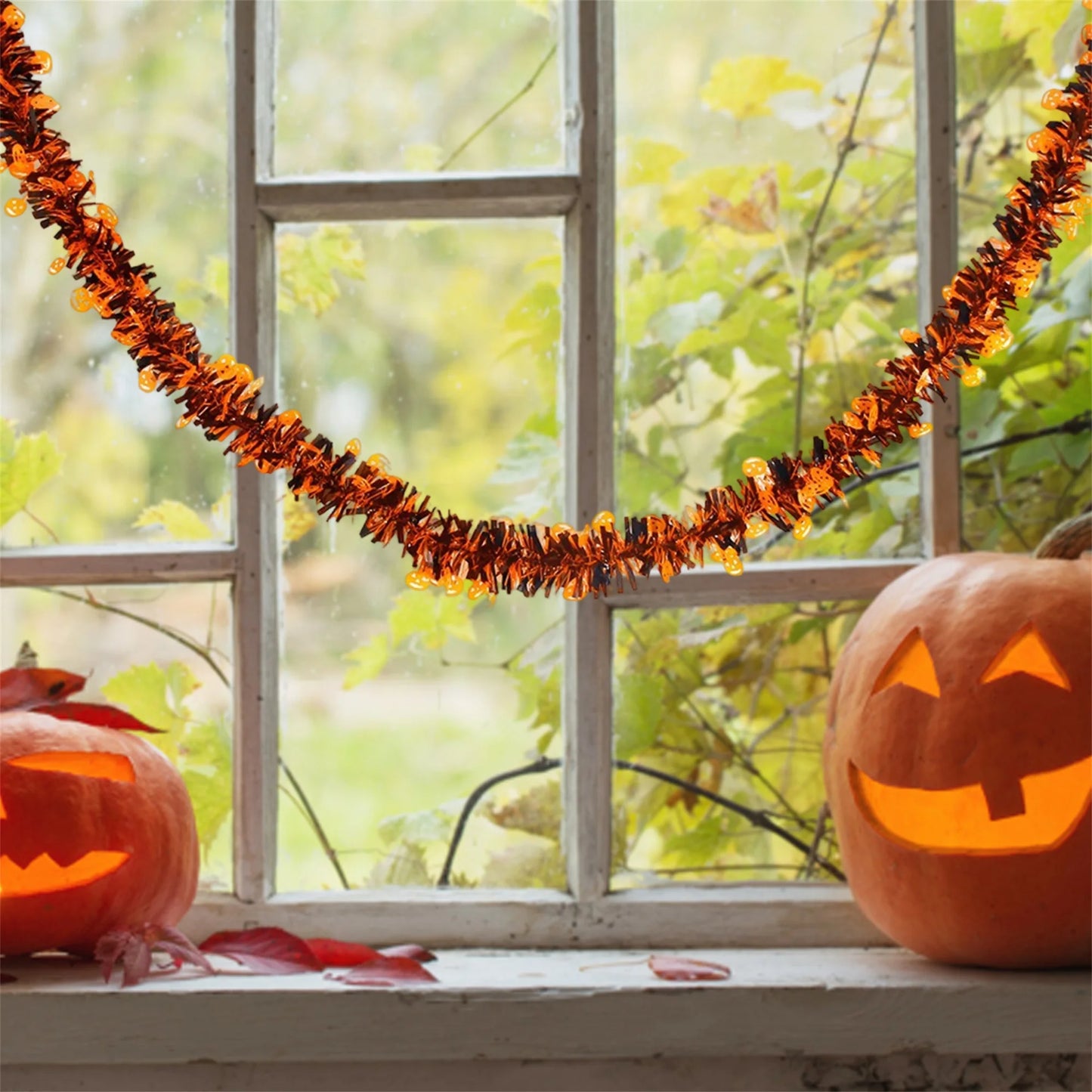 Halloween Spider Web Tinsel Garland with Ghosts Witches Spiders for Mantel Hanging Party Decorations and Wall Art
