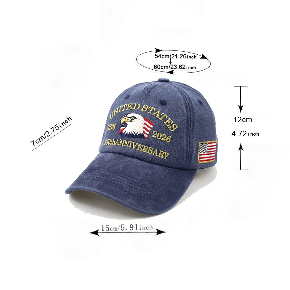 USA 250 Years Anniversary Eagle Embroidery American Flag Baseball Cap 1776-2026 Independence Day