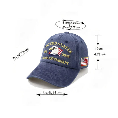 USA 250 Years Anniversary Eagle Embroidery American Flag Baseball Cap 1776-2026 Independence Day