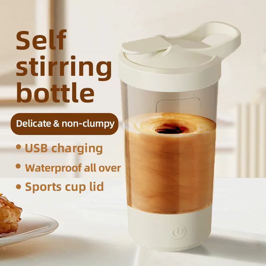 White 500ml USB-Powered Self-Stirring Mug with Lithium-Ion Battery for Fitness Drinks & Protein Shakes Kitchen Appliance
