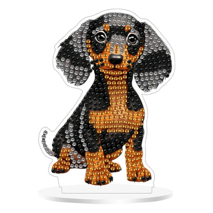 2Pcs Acrylic Special Shaped Cute Dachshund Diamond Painting Tabletop Ornaments Kit Desktop Diamond Art Kits for Table Decoration