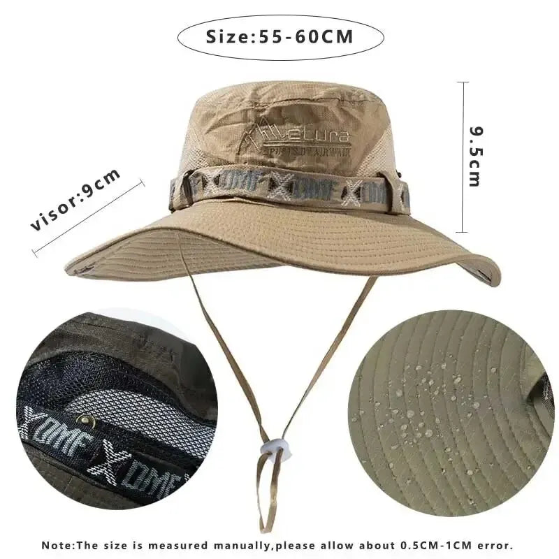 Bucket Hat Outdoor UV Protection Wide Brim Safari Hiking Sun Mesh Cap Unisex