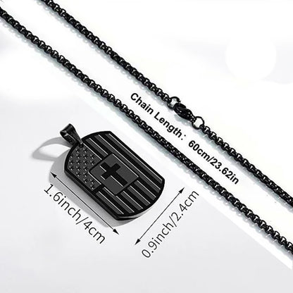 Stainless Steel USA Flag Bible Verse Cross Necklace