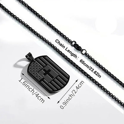 Stainless Steel USA Flag Bible Verse Cross Necklace