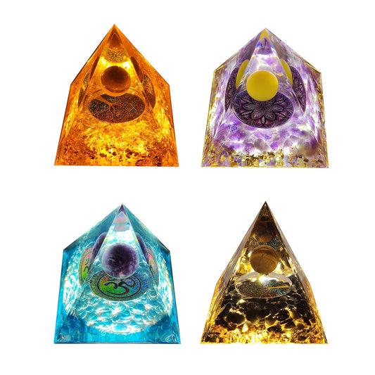 Crystal Orgone Pyramid Handmade Healing Reiki Energy Generator Orgonite Ornament Tabletop Garden Miniature Decoration