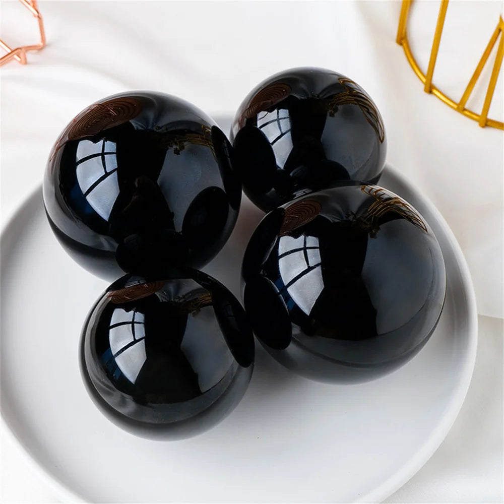 Natural Black Obsidian Sphere Healing Crystal Magic Ball Reiki Stones feng shui Sphere Collectibles Home Decor Without Base
