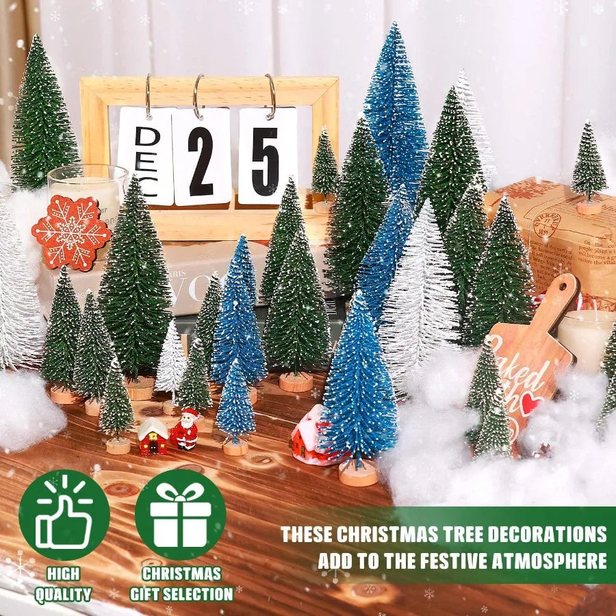 30Pcs Mini Christmas Trees Artificial Christmas Tree Bottle Brush Trees with Wooden Base for Christmas Decor Christmas Party Ho