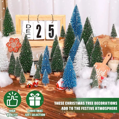 30Pcs Mini Christmas Trees Artificial Christmas Tree Bottle Brush Trees with Wooden Base for Christmas Decor Christmas Party Ho