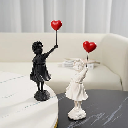 Girl with Balloon Statue, Girl's Love Balloon Art Sculpture, Resin Crafts Home Statues, Girl with Balloon Resin Sculpture Figure