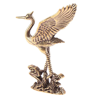 1Pc Brass Crane Figurines Miniatures Desktop Ornaments Living Room Decorations Crafts Accessories Small Animal Statue Decor