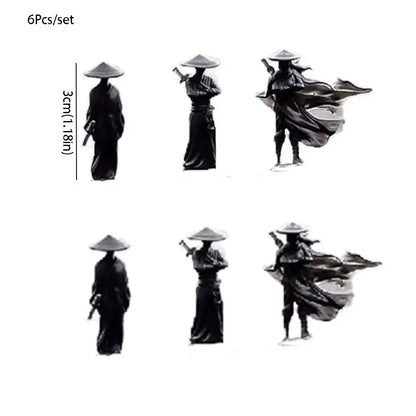 6Pcs/set Mini Chinese Swordsman Figure Exquisite Ancient Car Statue Ornament Cartoon Swordsman Miniatures Interior Decor