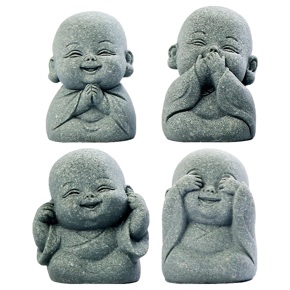 4Pcs Buddha Statue Lovely Little Monk Figurine Cute Mini Monk Statue for Home Office Car Fish Tank Decor