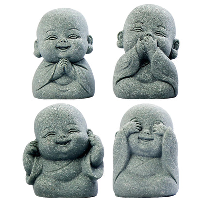 4Pcs Buddha Statue Lovely Little Monk Figurine Cute Mini Monk Statue for Home Office Car Fish Tank Decor